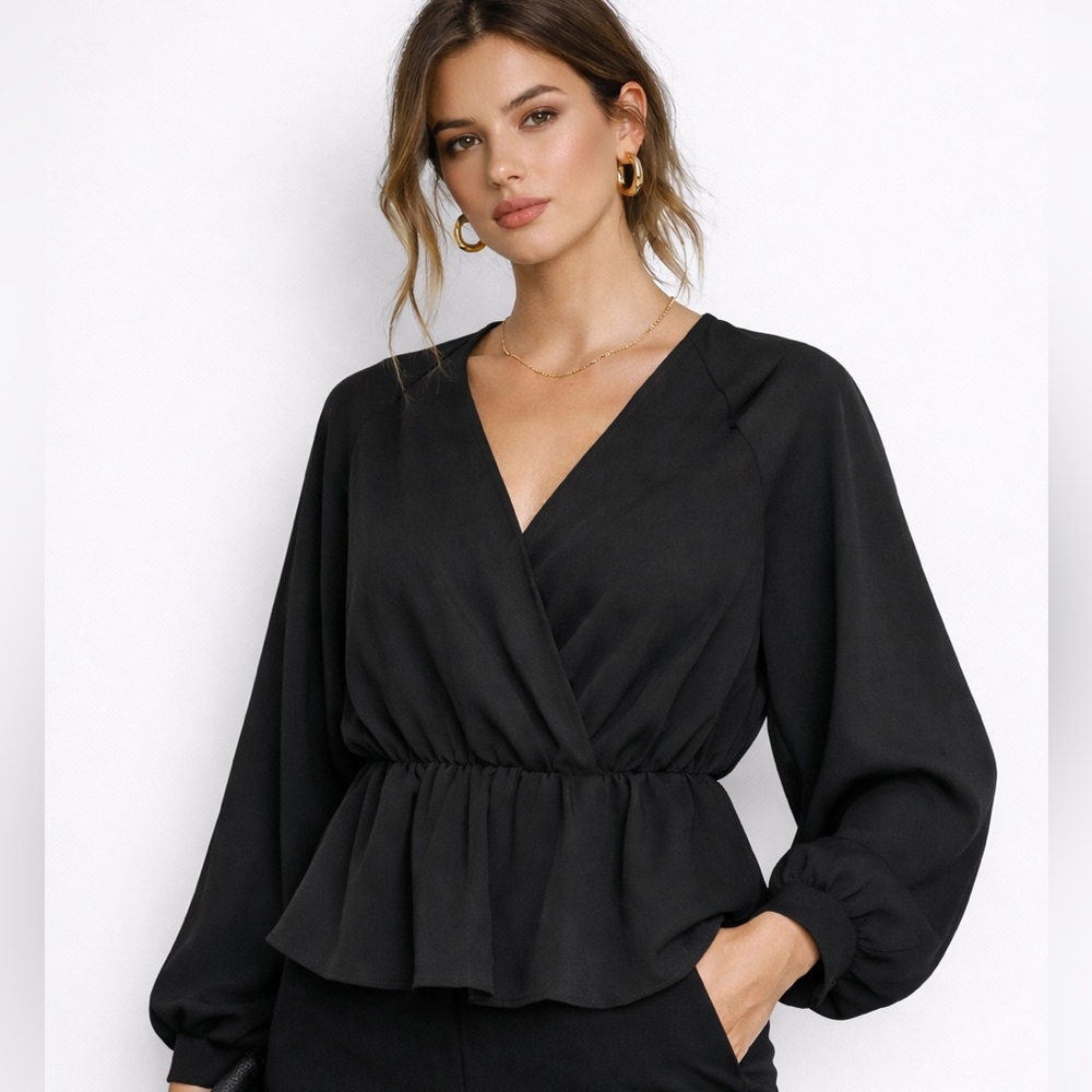 Allsaints Lasia Peplum Top in Black